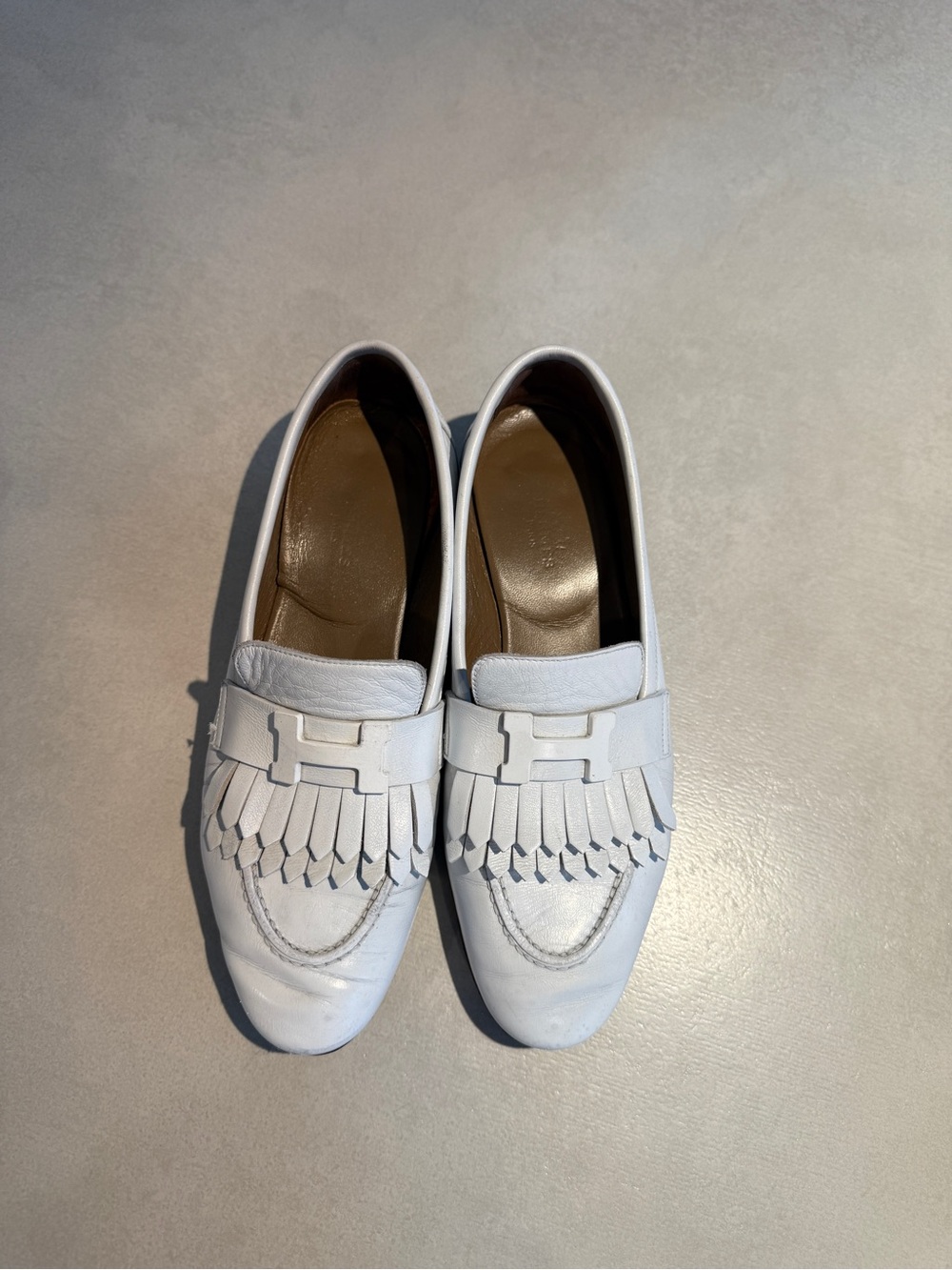 Hermes White Royale Moccasin/Loafer, size 36.5